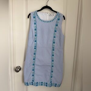 Vineyard Vines Blue & White Striped Dress with Teal Embroidery